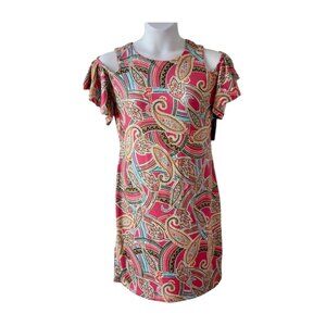 Ronni Nicole Pink Paisley Cold Shoulder Dress | Petite 10